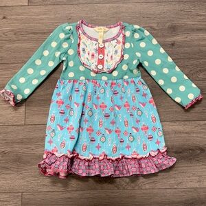 Matilda Jane Holiday Dress, pink, blue, & green, sz 18-24 months